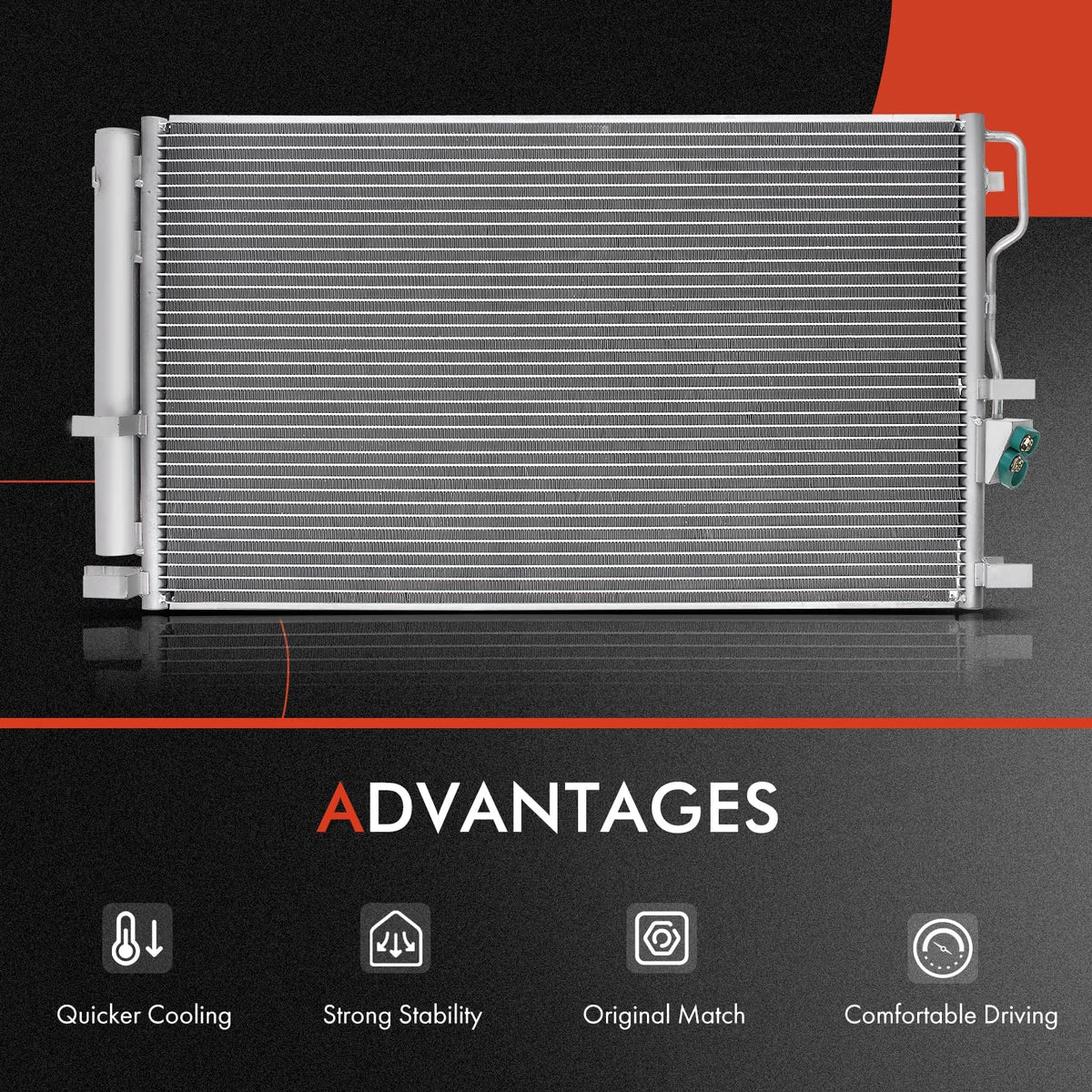 A-Premium condenser installed in engine bay demonstrating direct bolt-on replacement