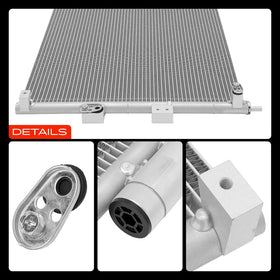 A-Premium condenser visual lifestyle with sedan on road implying restored A/C comfort