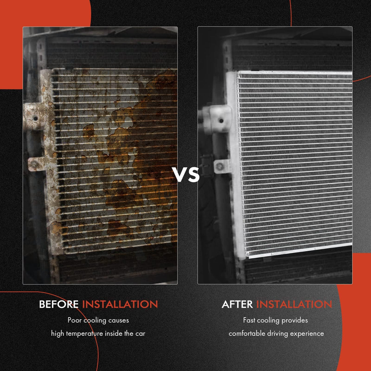A-Premium condenser in garage lifestyle shot suggesting professional-grade replacement