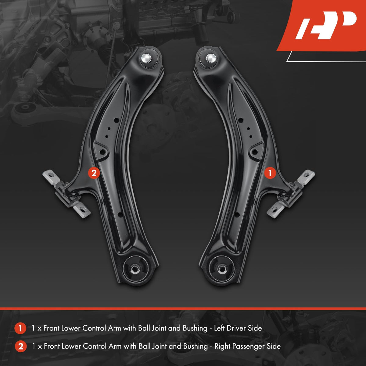 A-Premium right front lower control arm close-up showing OEM-matching dimensions and mounting points