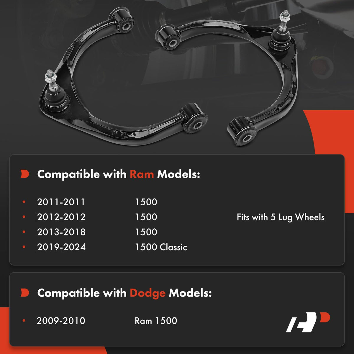 A-Premium paired front upper control arms front view illustrating correct left and right fit for fast replacement