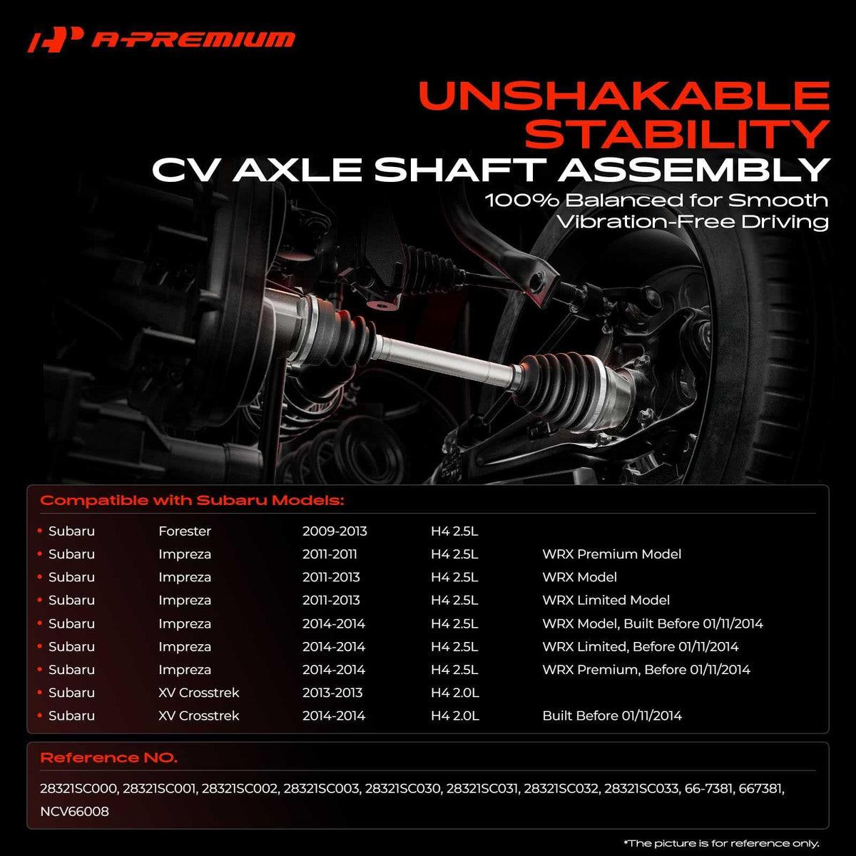 A-Premium full CV axle assembly side view highlighting correct OEM-style dimensions and durability