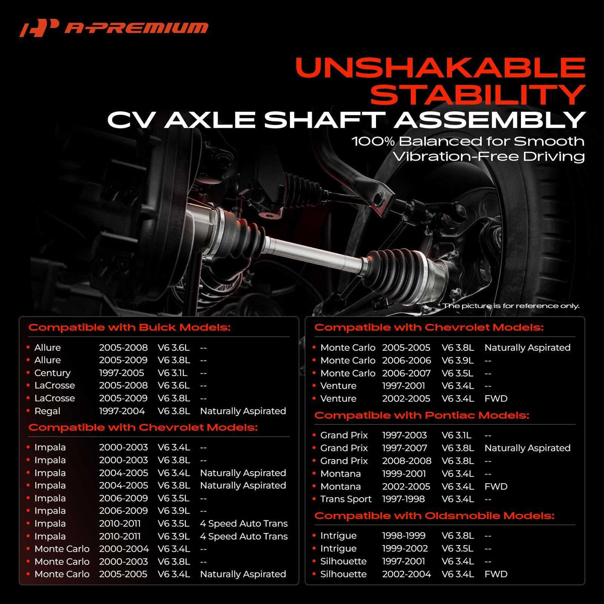 A-Premium full-length side profile axle illustrating correct compressed length