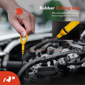 A-Premium dipstick installed in engine bay illustrating direct-replacement convenience