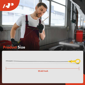 A-Premium dipstick next to ruler showing 23.62-inch overall size for correct fitment