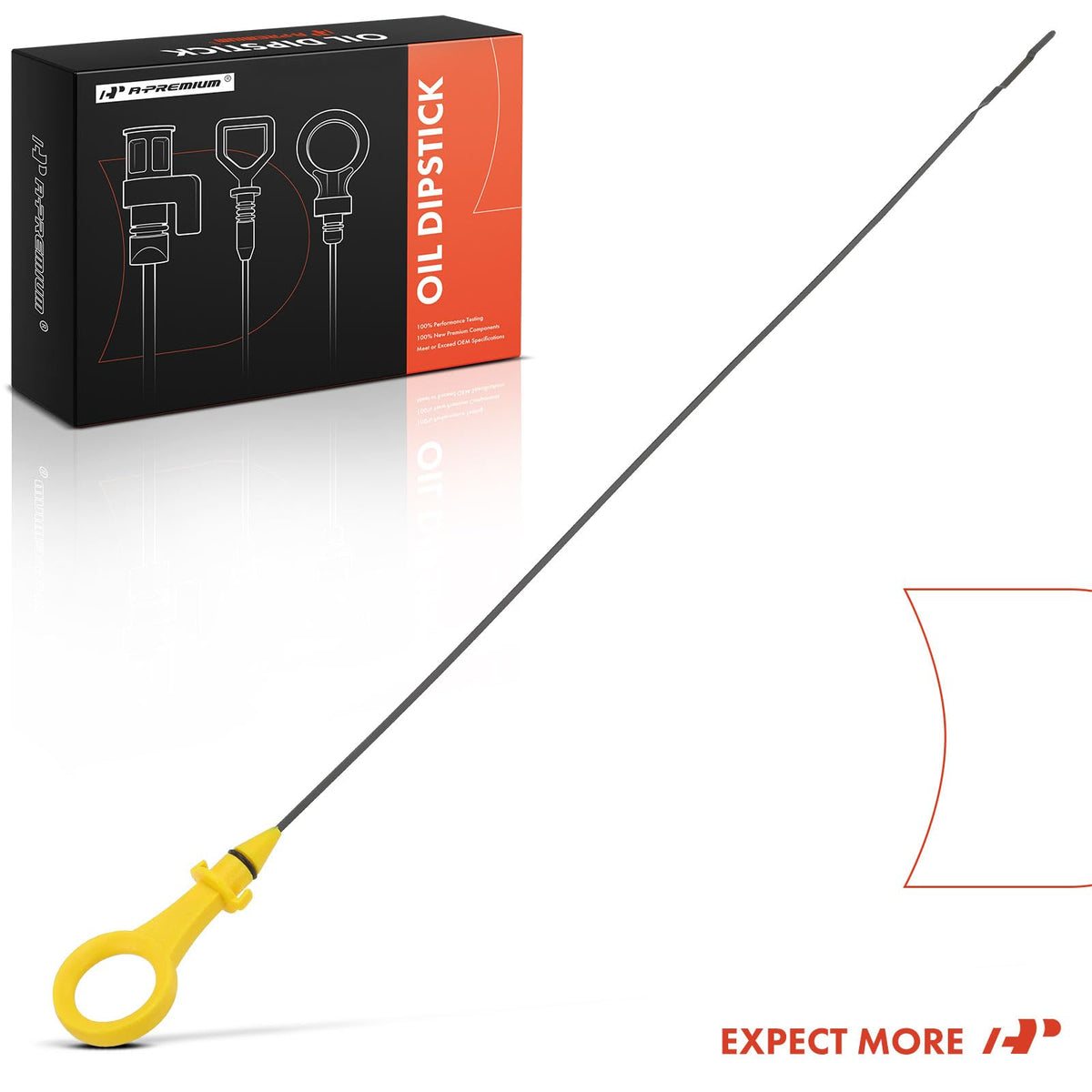 A-Premium dipstick on garage workbench suggesting professional-grade maintenance benefit