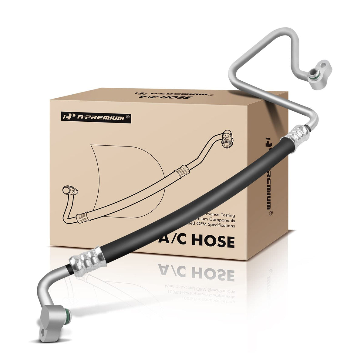 A-Premium discharge line front view showing complete hose assembly and secure fit