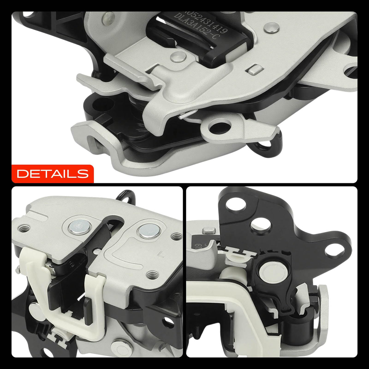 A-Premium latch with associated fasteners laid out for an organized install