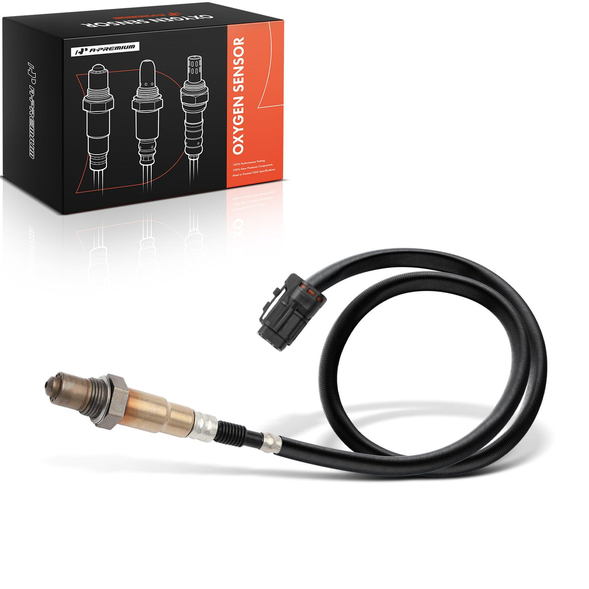 A-Premium downstream sensor front view showing threaded mount and ready-to-install benefit