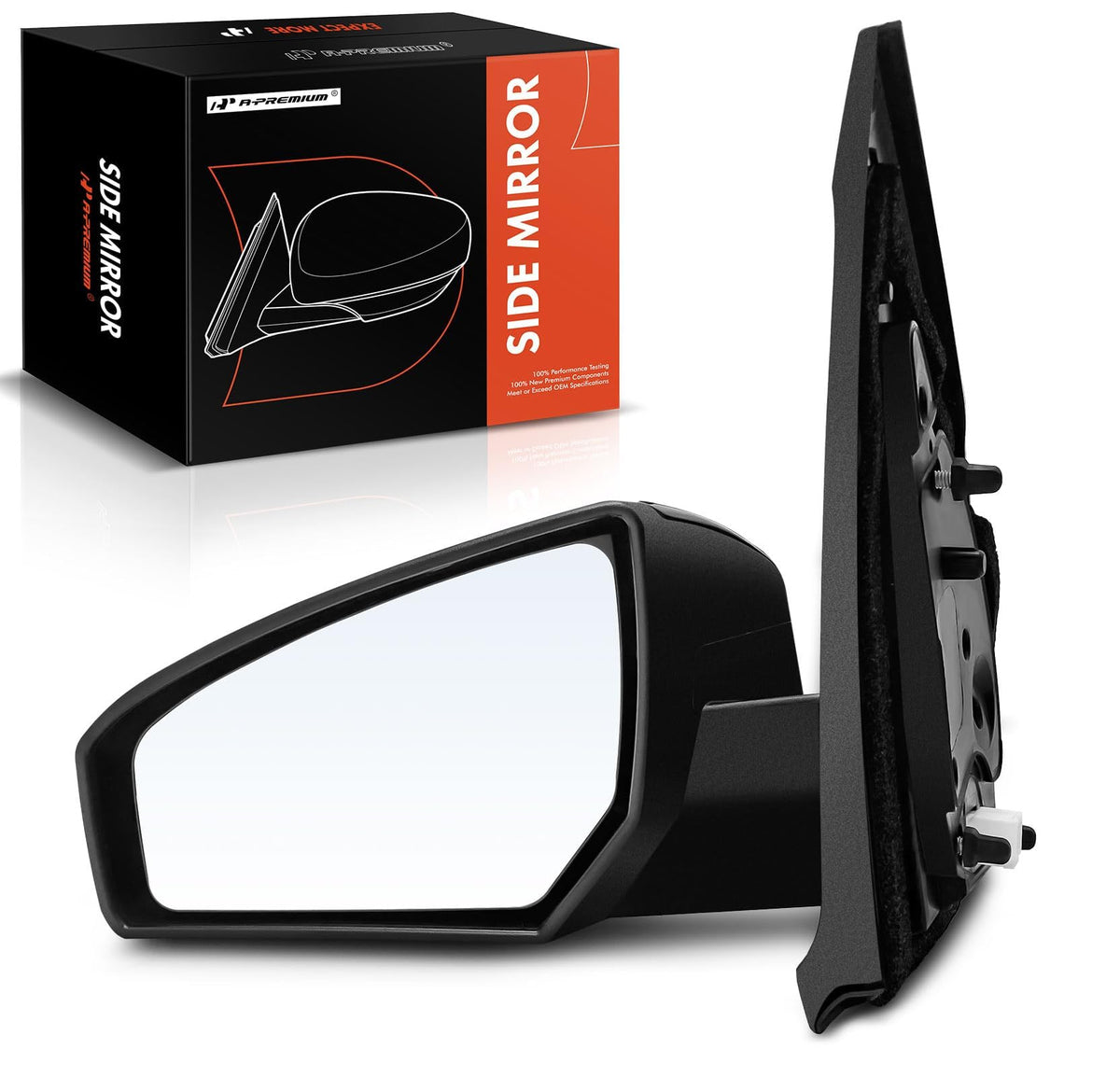 A-Premium driver side mirror front view showing clean fit and replacement benefit