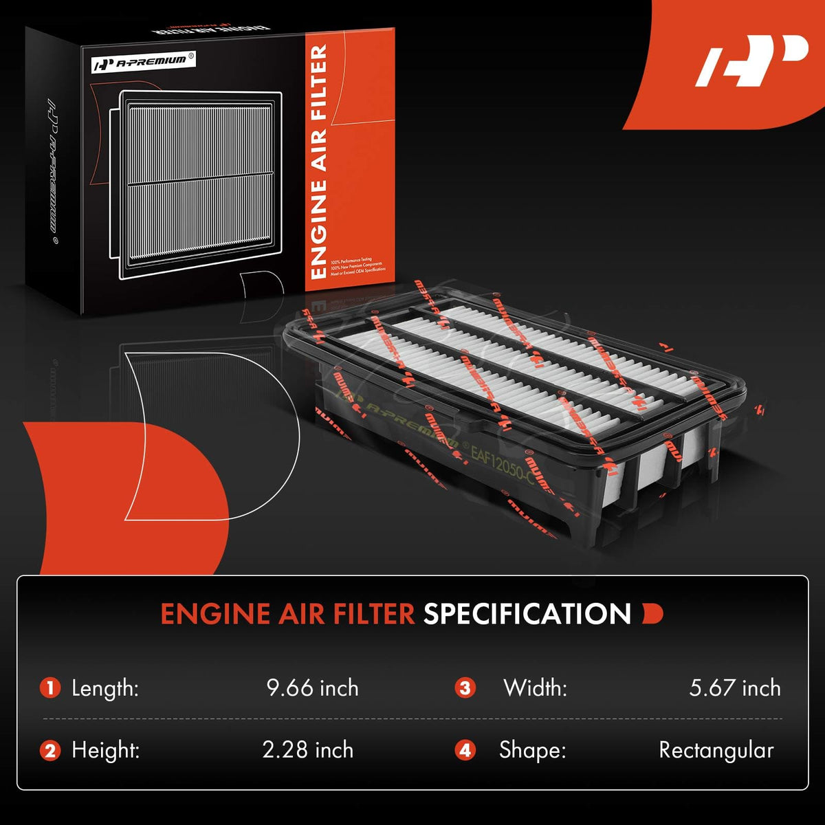 A-Premium engine air filter top view showing pleats and fitment for improved airflow