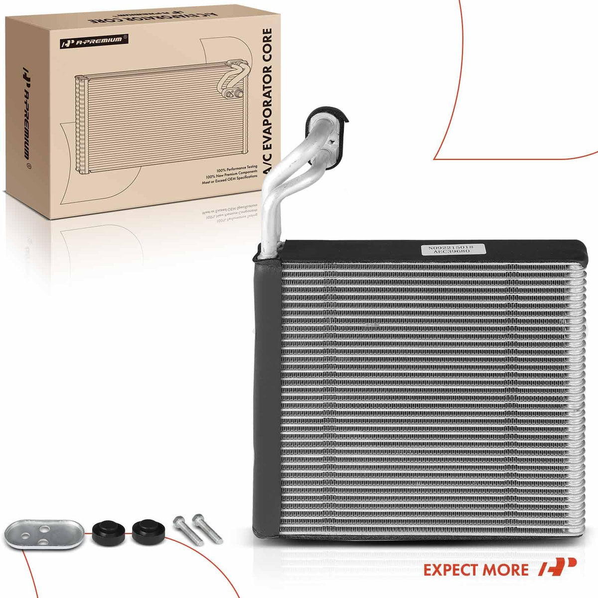 A-Premium evaporator core in garage scene indicating professional-grade replacement