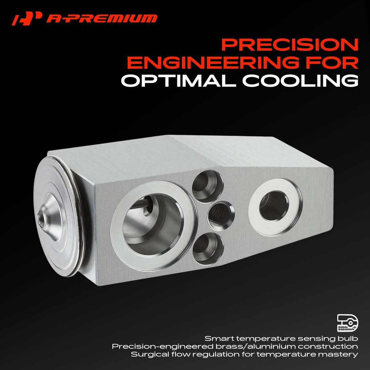 A-Premium expansion valve aluminum finish texture demonstrating corrosion resistance and durability