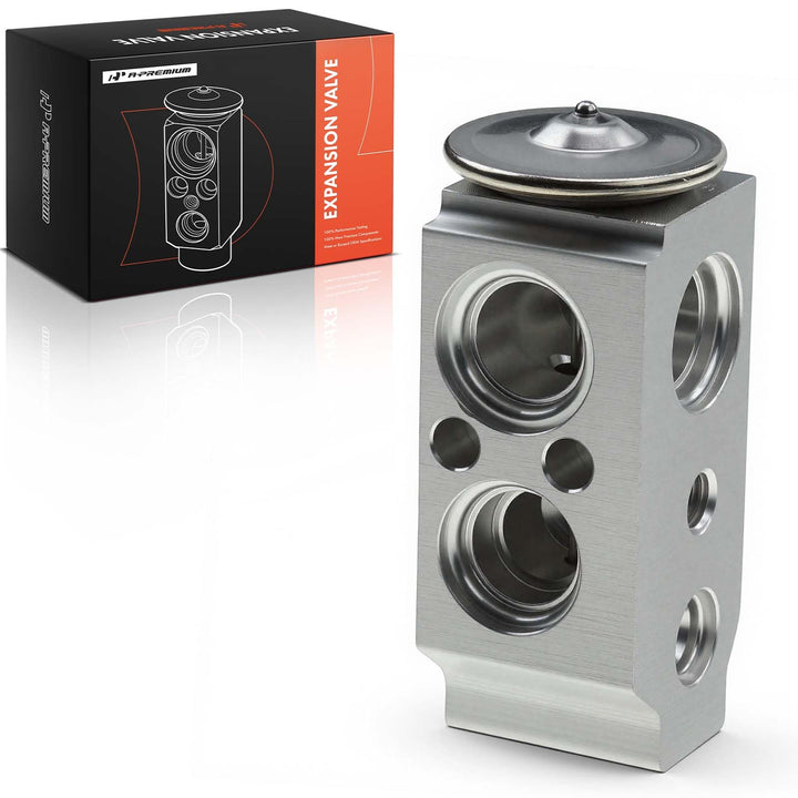 A-Premium expansion valve front view showing solid aluminum body and fitment benefit