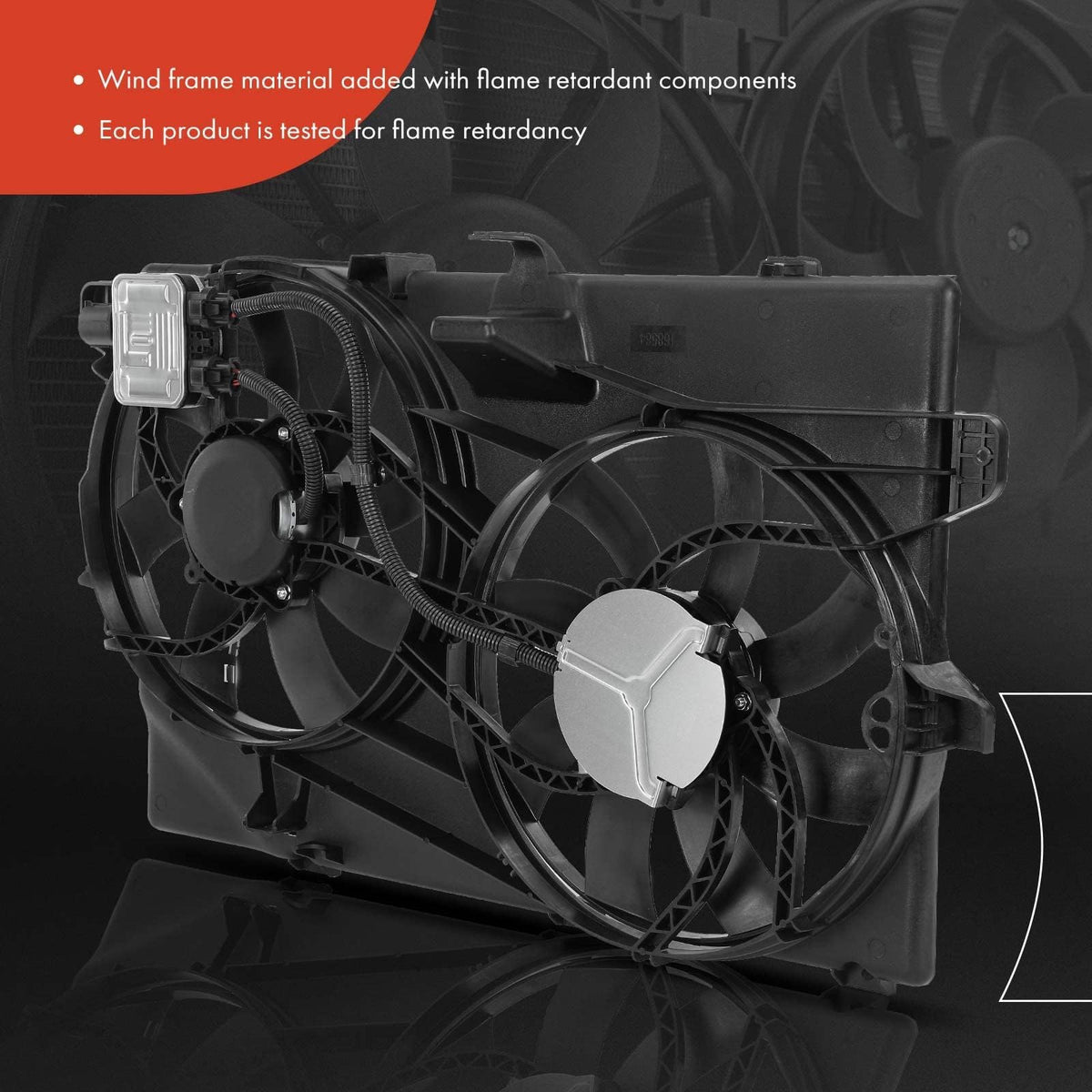 A-Premium detailed shot of dual 8-blade fans, illustrates balanced airflow and quieter operation