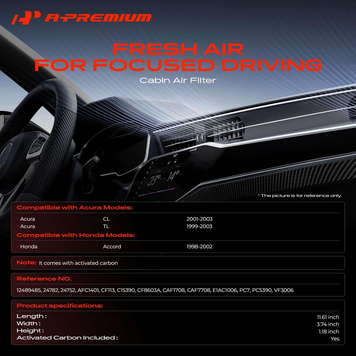 A-Premium filter angled profile showing shape and fit for quick install