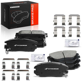 A-Premium packaging showing full front and rear pad kit and benefits