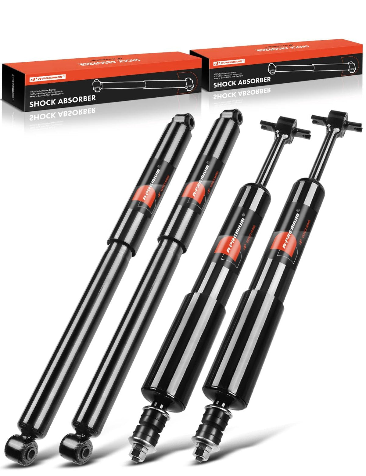 A-Premium front and rear shocks packaging showing complete four-piece kit benefit