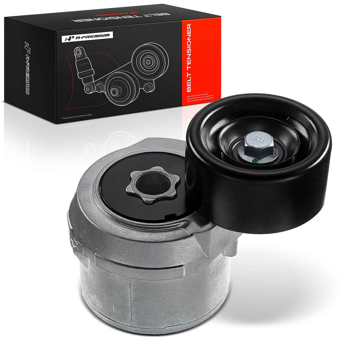 A-Premium front view of tensioner assembly showing mounting points and fit for easy replacement