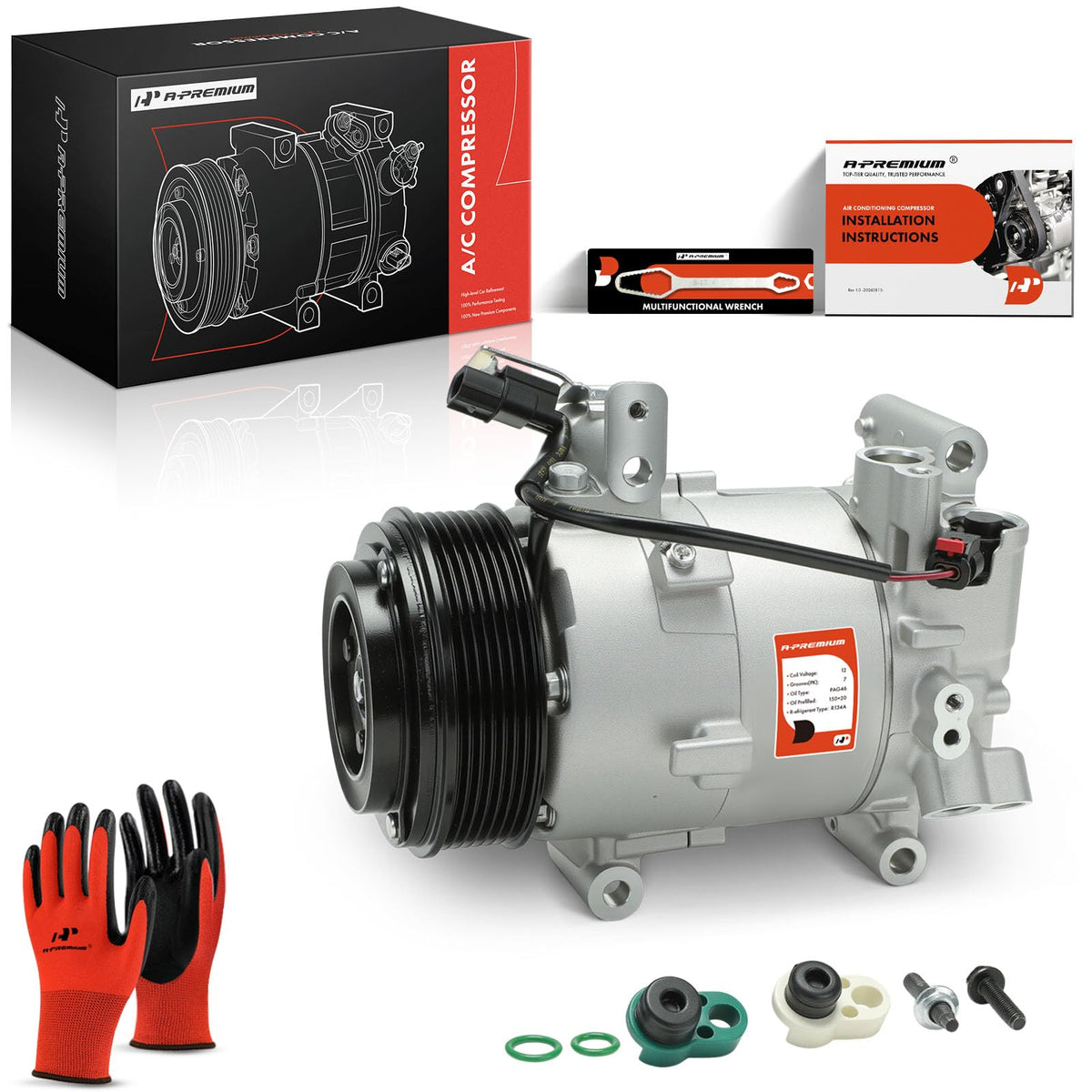 A-Premium front assembly view showing complete compressor and clutch benefiting easy replacement