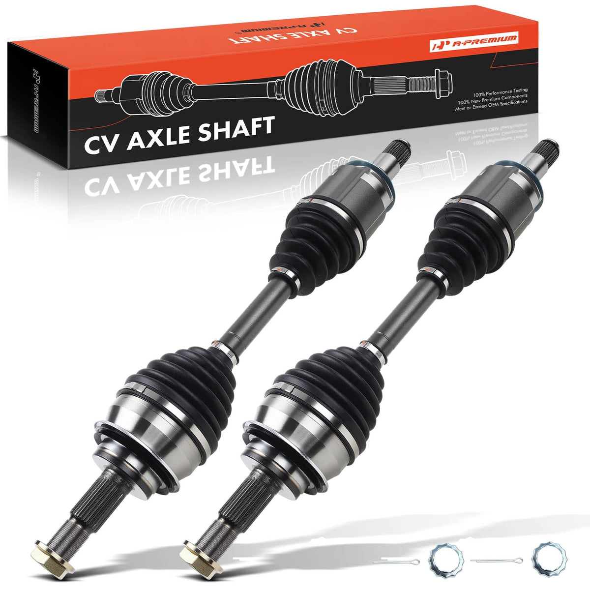 A-Premium front axle assembly front view showing durable construction and direct fit benefit