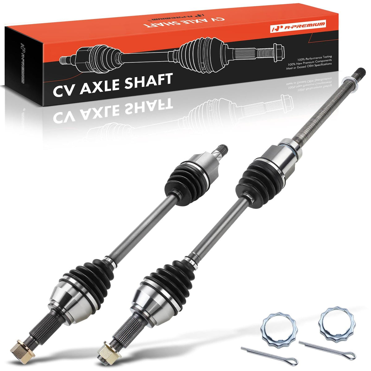 A-Premium packaging showing both front CV axles and included axle nuts for easy installation