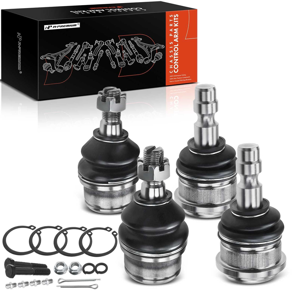A-Premium kit packaging showing all included ball joints and hardware benefits durability