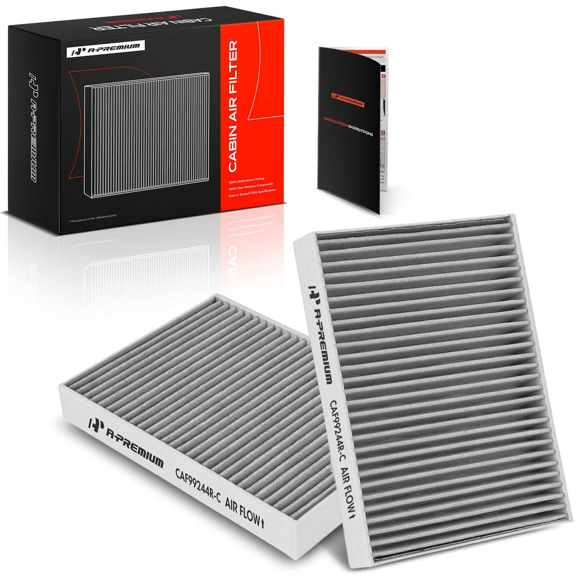 A-Premium front boxed filter showing compatible BMW fitment and clean benefit