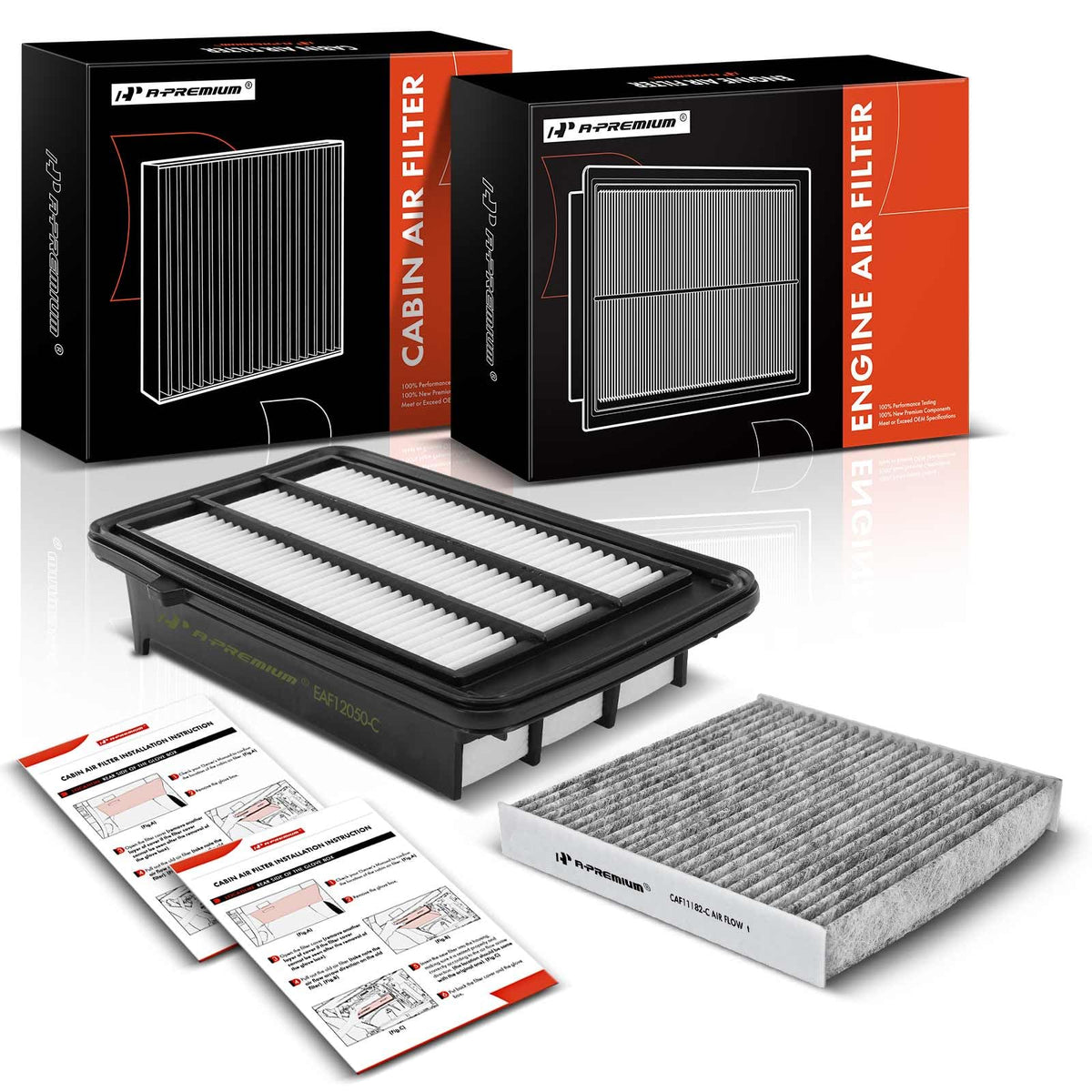 A-Premium boxed package showing both engine and cabin filters and contents benefit clarity