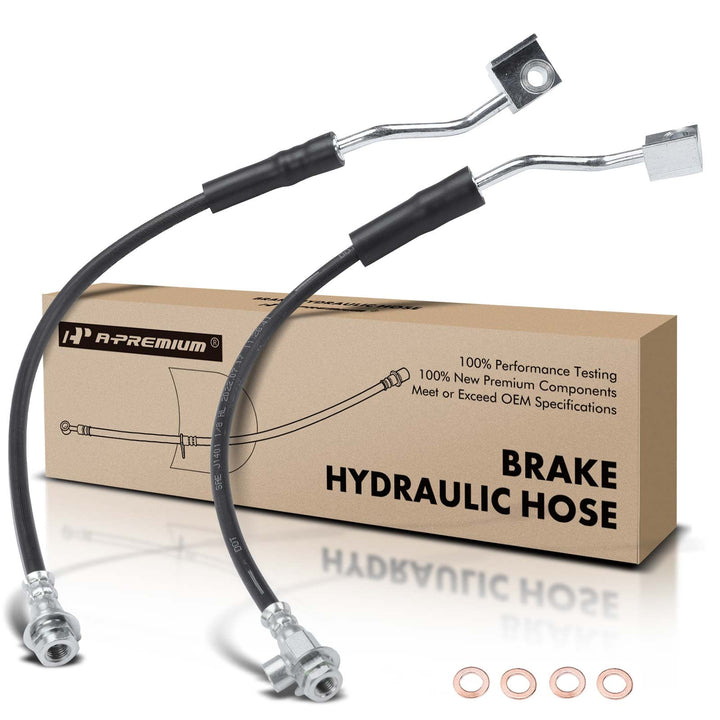 A-Premium front brake hose packaging showing ready-to-install pair and brand reliability