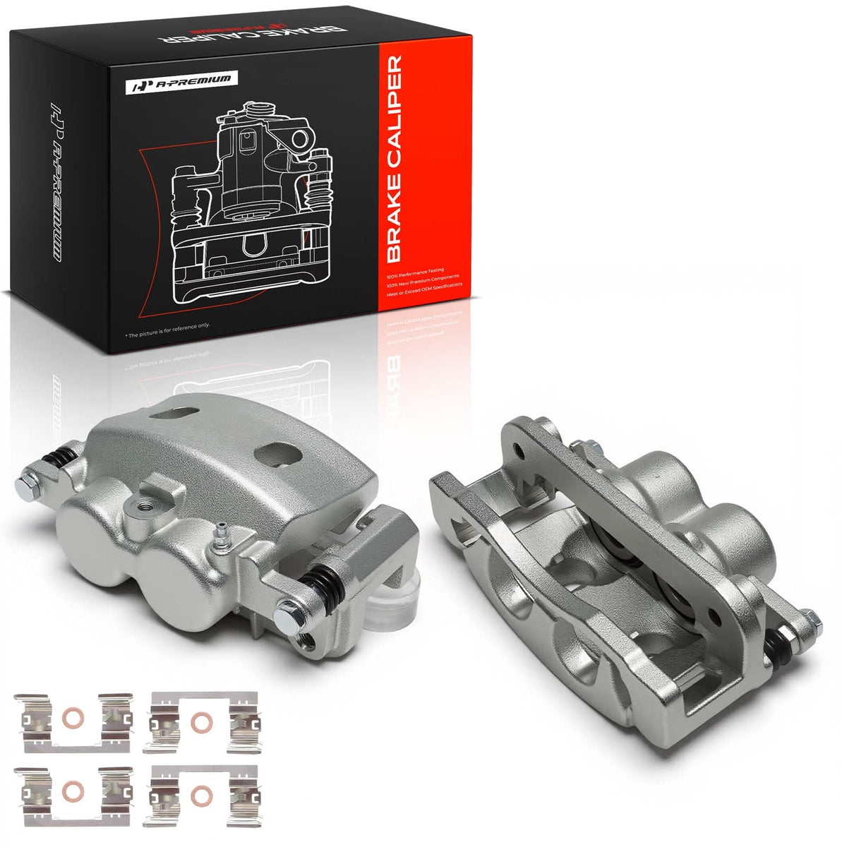A-Premium front caliper assembly front view showing direct-fit design and reliable stopping