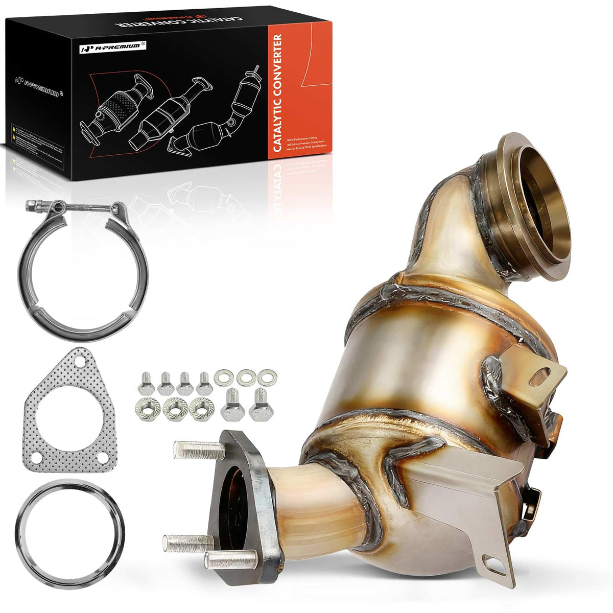 A-Premium front catalytic converter front view showing correct fitment and improved emissions control