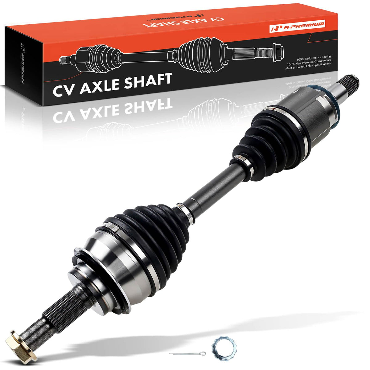A-Premium front axle assembly front view showing fit and durable construction