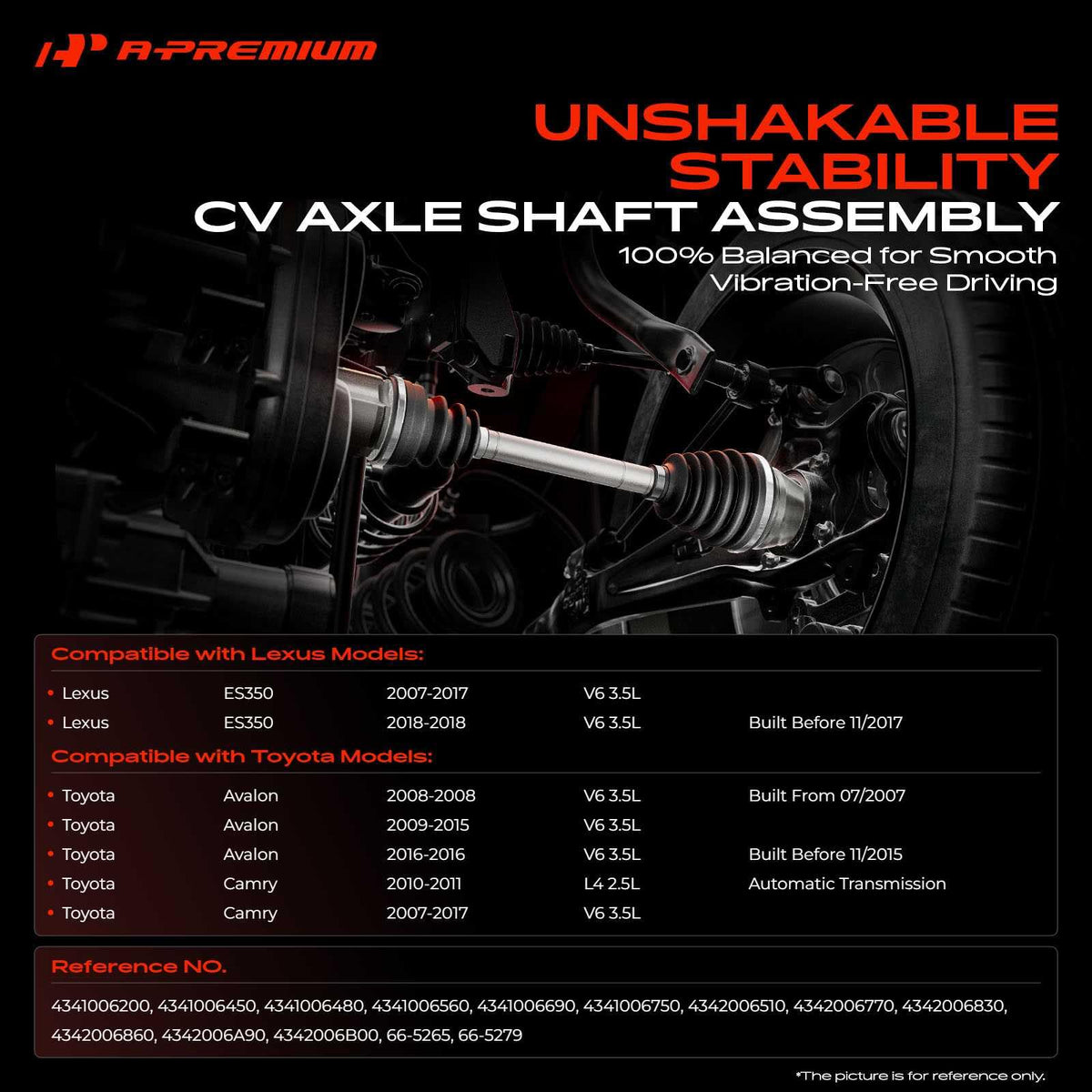 A-Premium left front axle close-up showing durable joint and corrosion resistance benefit