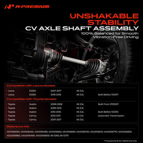 A-Premium left front axle close-up showing durable joint and corrosion resistance benefit