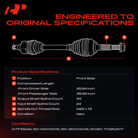 A-Premium right front axle close-up highlighting correct compressed length and fitment benefit