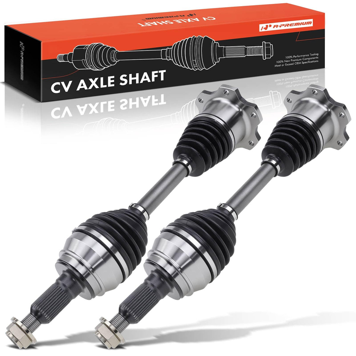 A-Premium packaging showing both front CV axle assemblies and included hardware benefit: complete replacement
