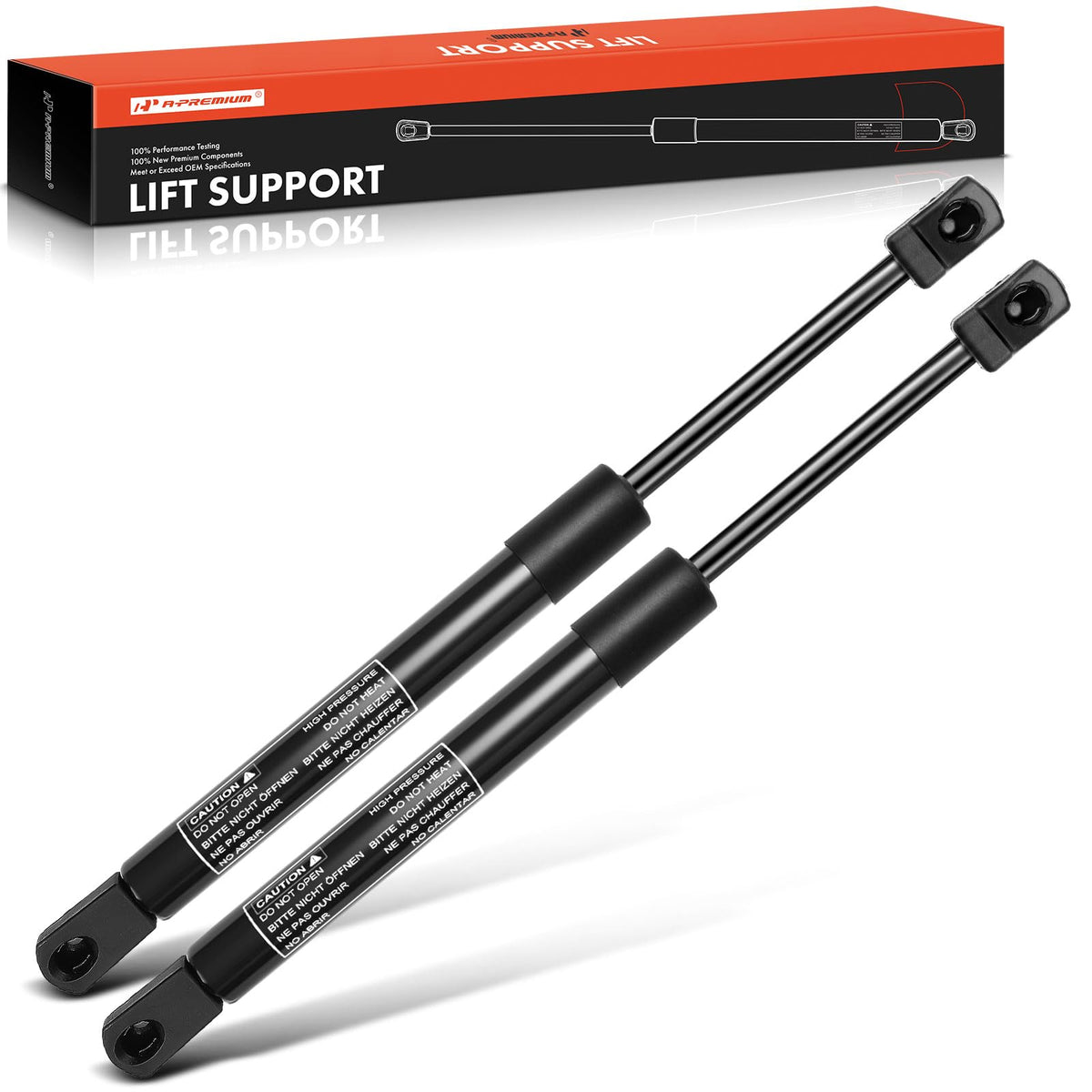 A-Premium front packaging showing two hood lift supports and protection