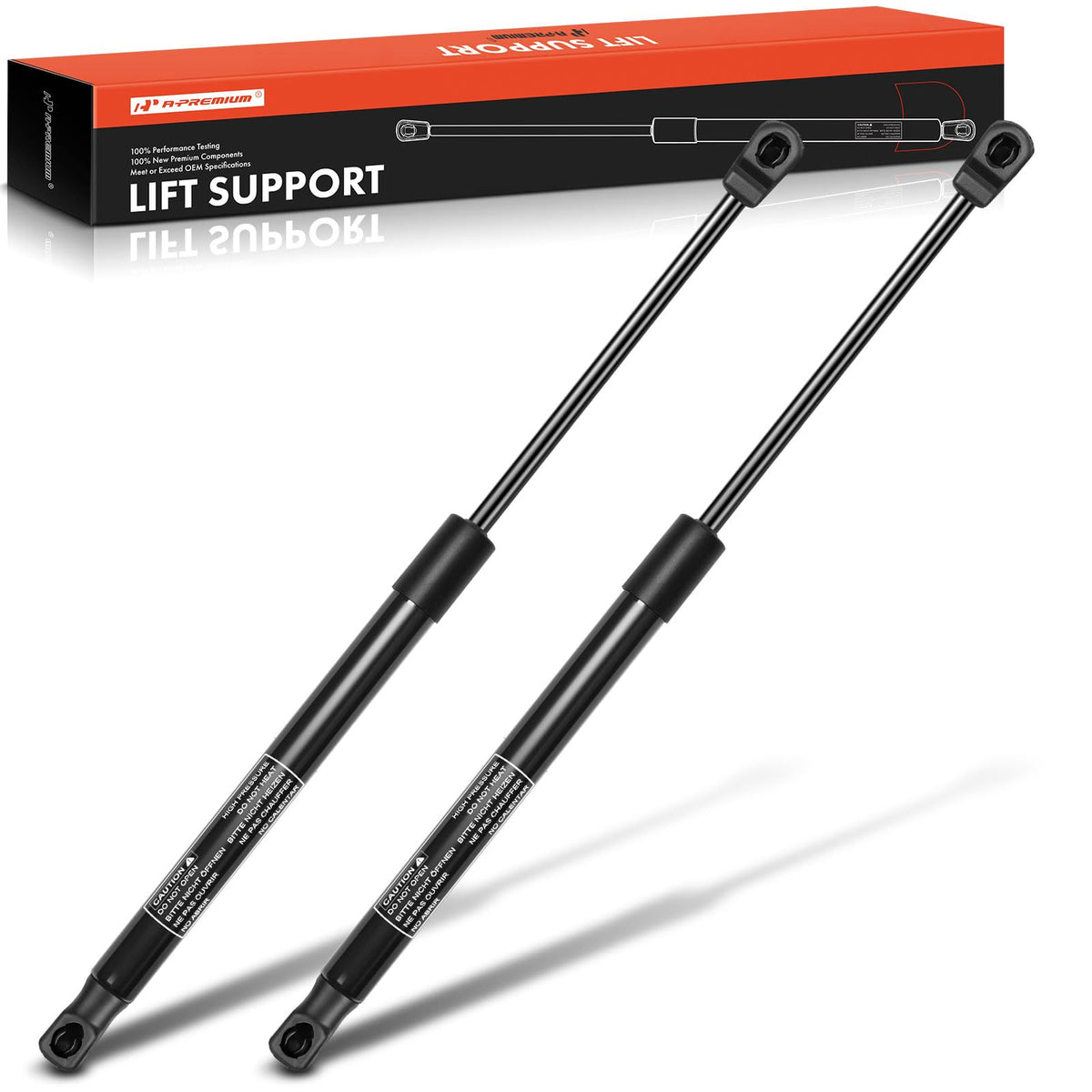 A-Premium packaging shows two hood lift supports, protection for safe delivery