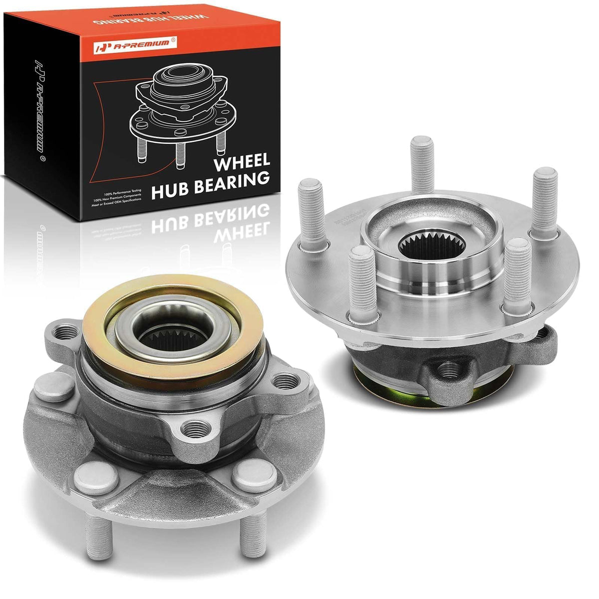 A-Premium front hub assembly front view showing fit and durability benefits