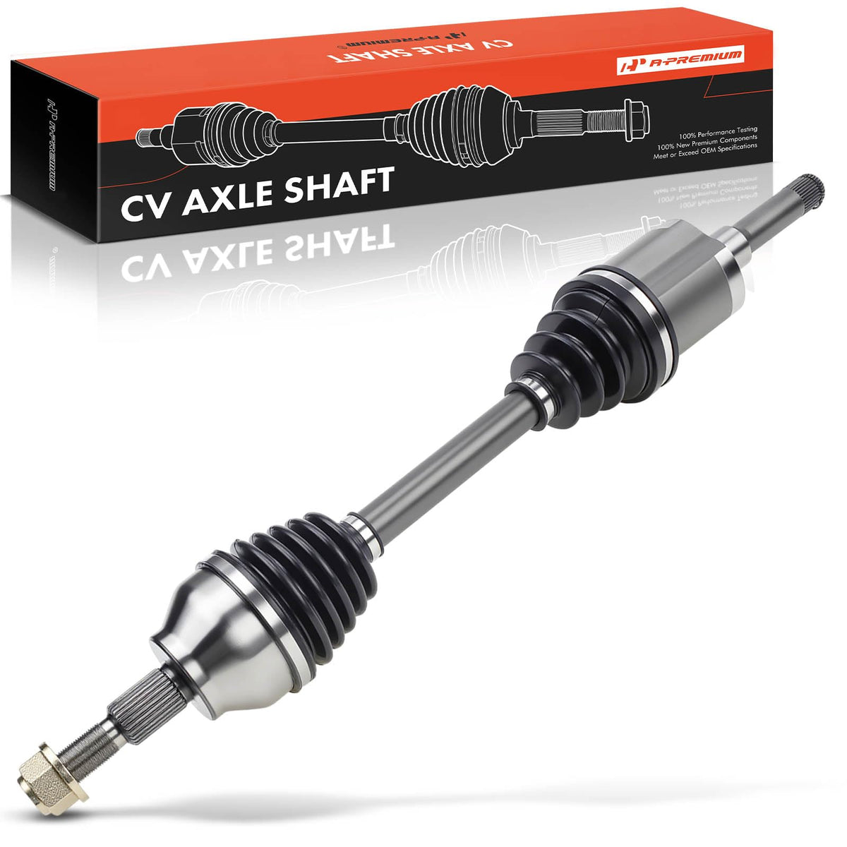 A-Premium front-left axle assembly front view showing fit and durability