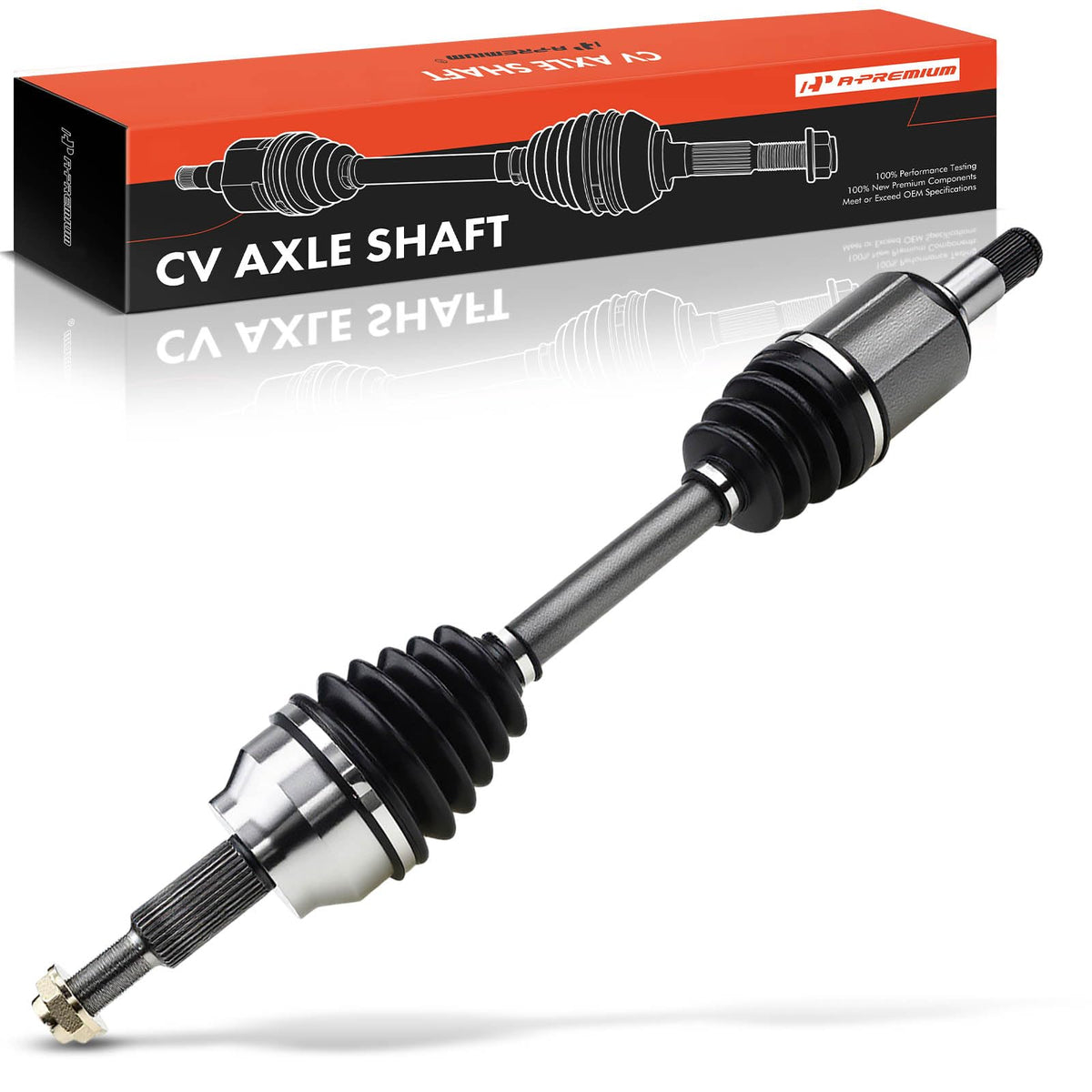 A-Premium front left CV axle assembly front view showing robust build and fitment
