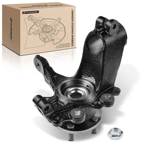 A-Premium packaged front left knuckle hub assembly showing ready-to-install benefit