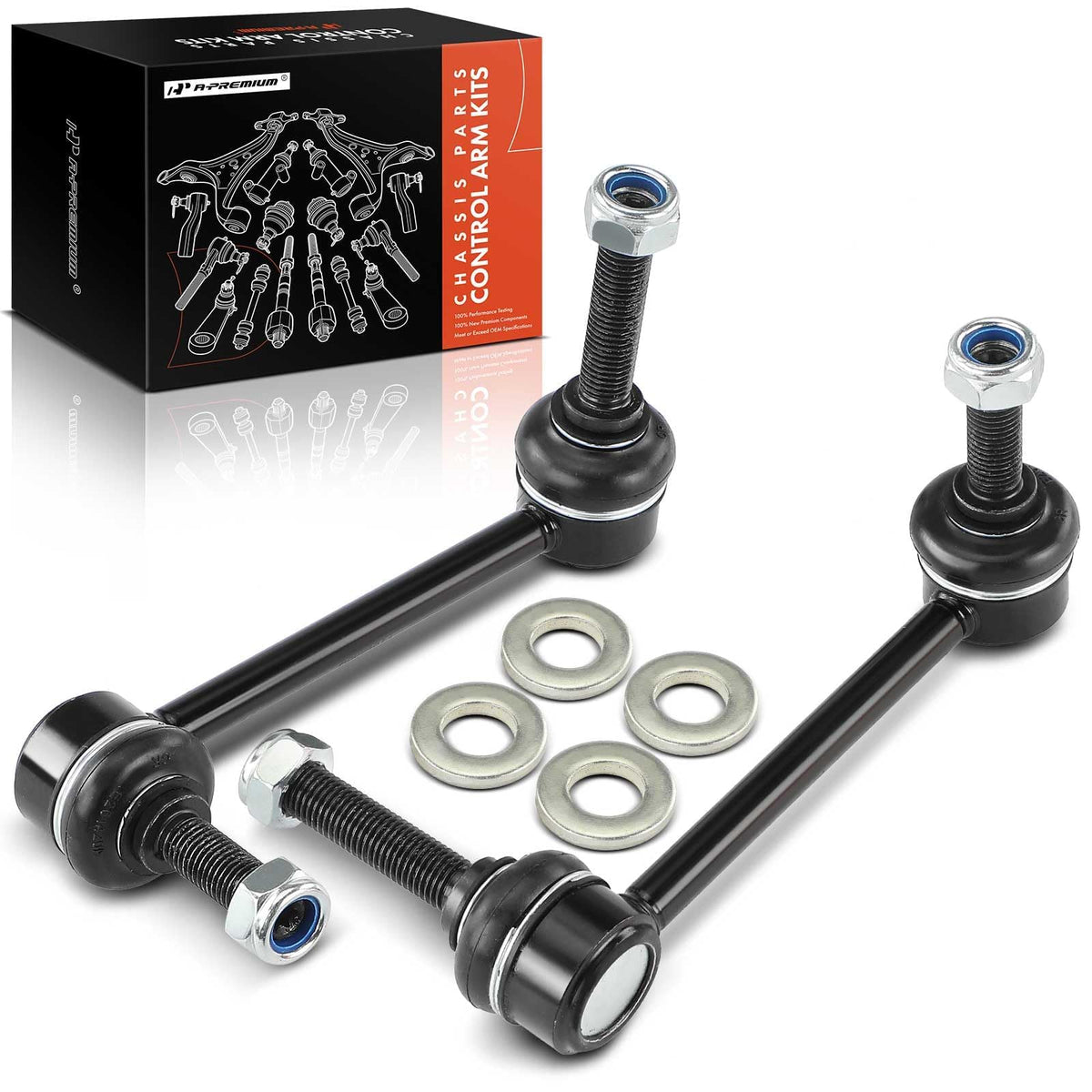 A-Premium front link packaging showing new replacement and warranty benefit