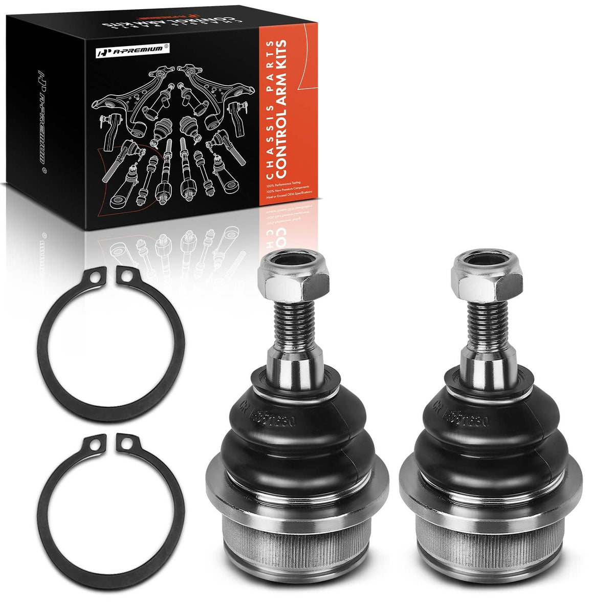 A-Premium front lower ball joint front view showing clean fit and durable finish