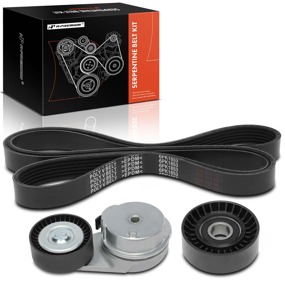 A-Premium front of kit showing belt, tensioner, idler pulley for fast replacement