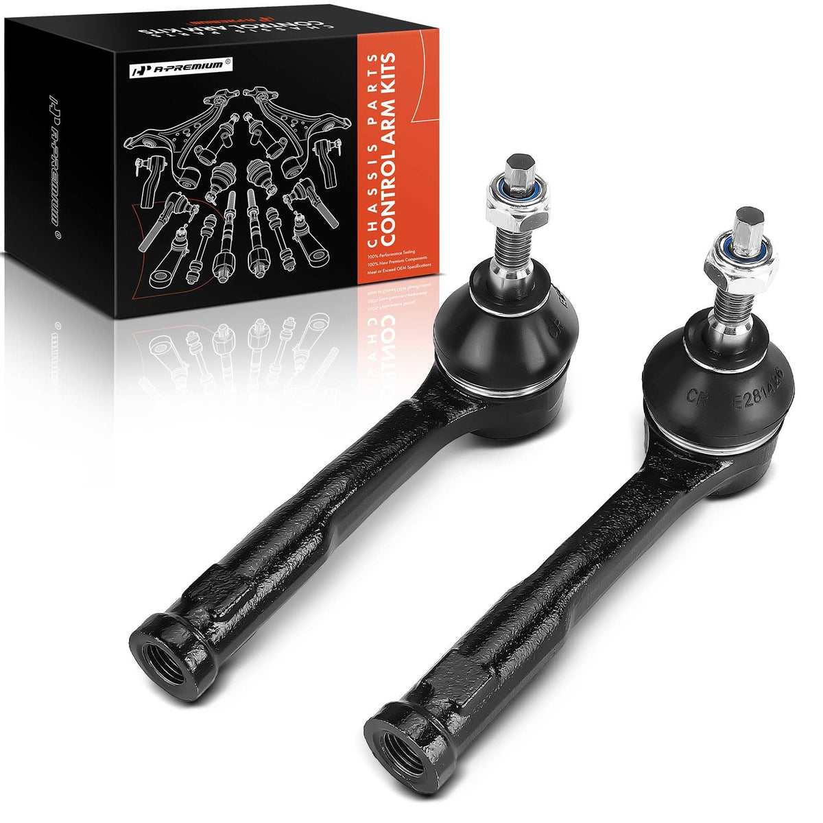 A-Premium packaged front outer tie rod end showing label and benefit of correct fitment