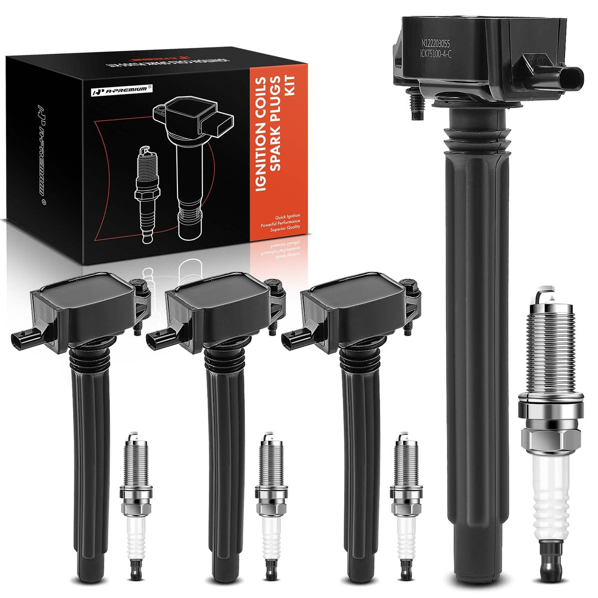 A-Premium front packaging showing four coils and plugs, ensures correct kit selection