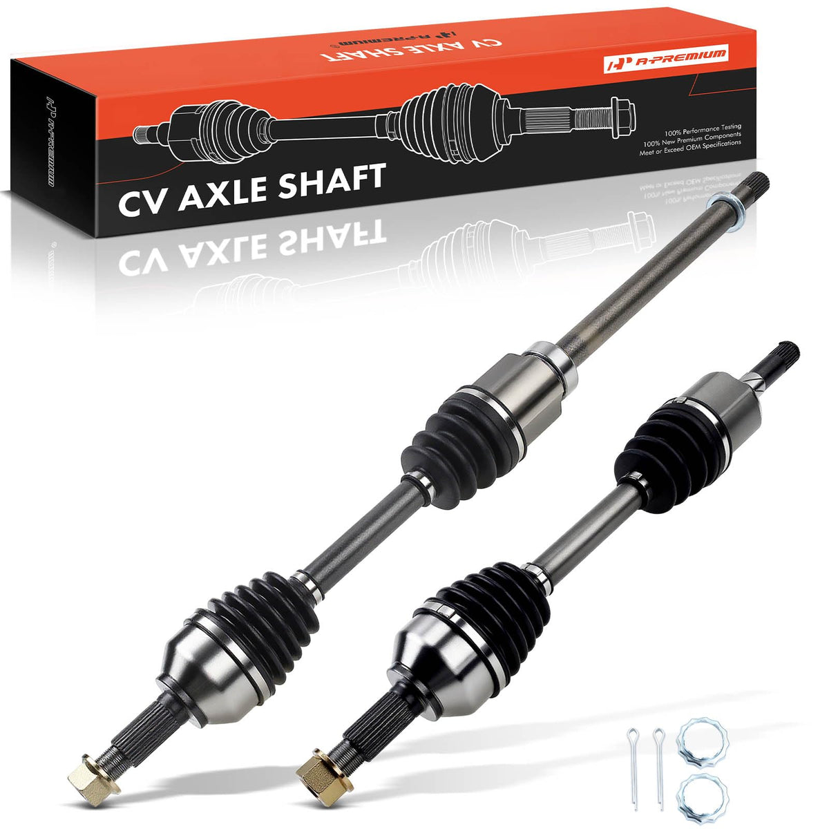 A-Premium front axles packaged ready to ship showing included parts and benefit of complete set