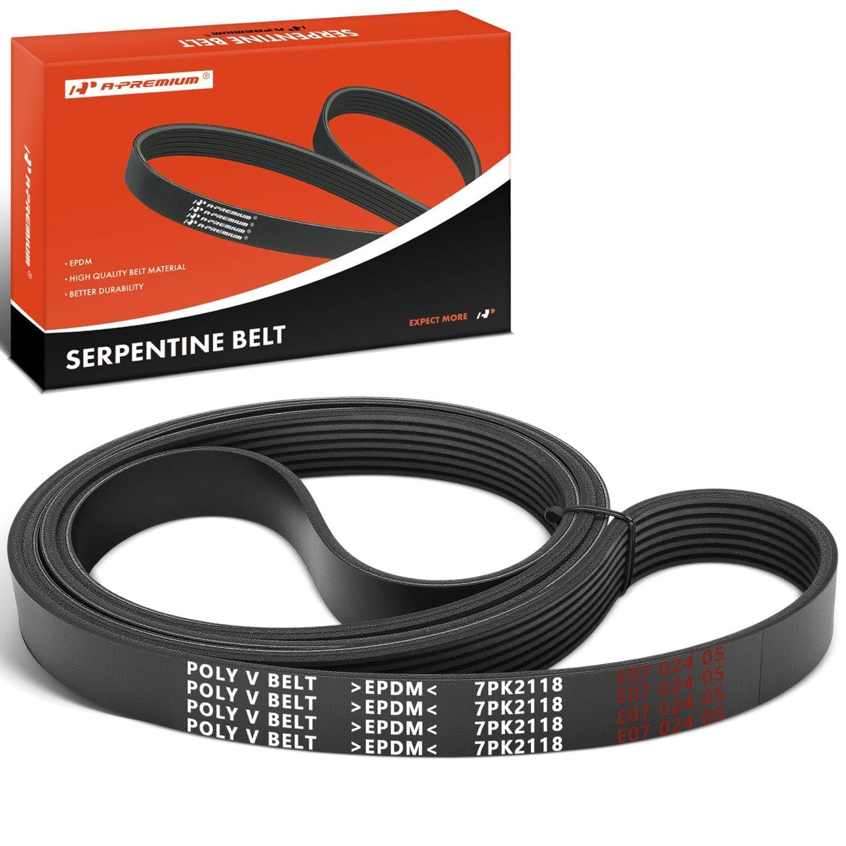 A-Premium front view of replacement serpentine belt showing fit and finish benefit